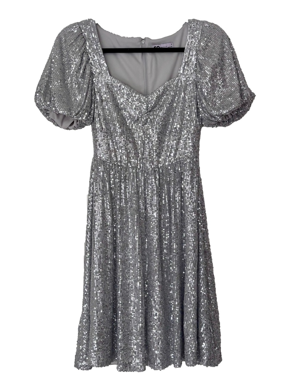 SO Silver Sequin Puff-Sleeve Mini Dress - Picture 2 of 7